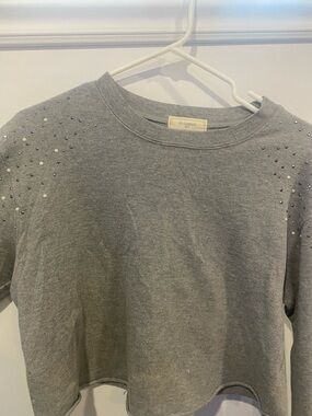 No Comment Paris Gray Embellished Cropped Sweatshirt